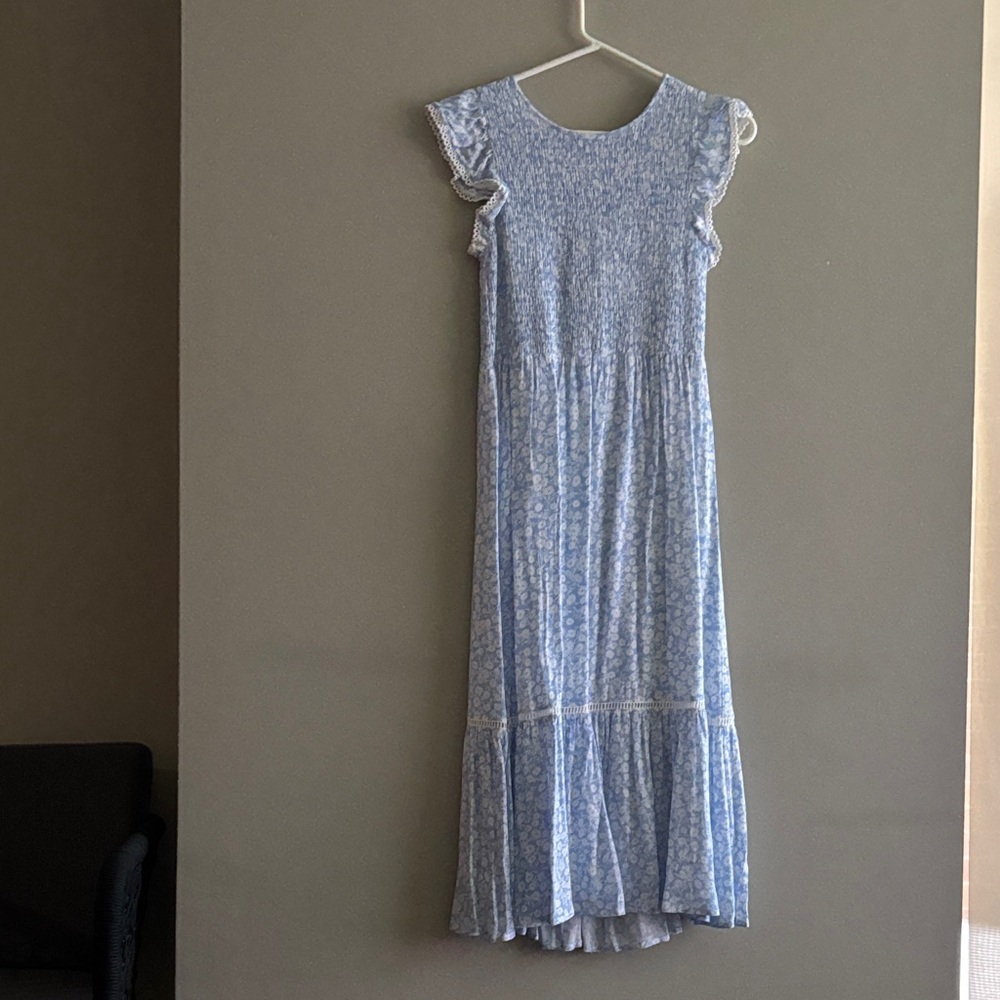 Lost + Wander Light Blue and White Midi Dress